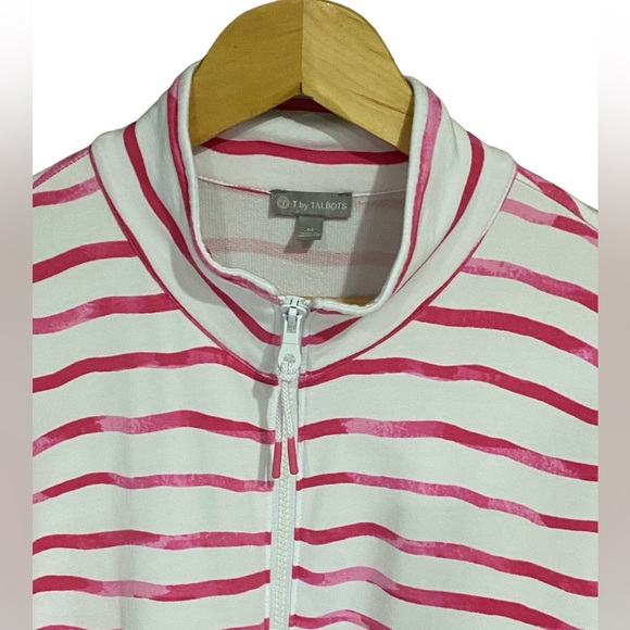 T by Talbots Pink Wave Stripe Full Zip Jacket Size Medium - Picture 5 of 16